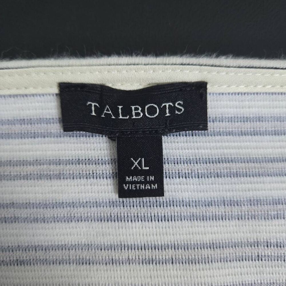 Talbots Womens Ruffle Long Sleeve Top XL Black Stiped Nautical Old Money Preppy - Picture 5 of 8